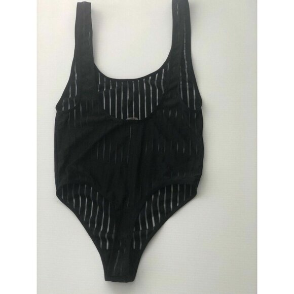 Nasty Gal Women’s Black Striped Sheer to Your Heart Bodysuit Size S Sexy Stretch - Picture 5 of 9
